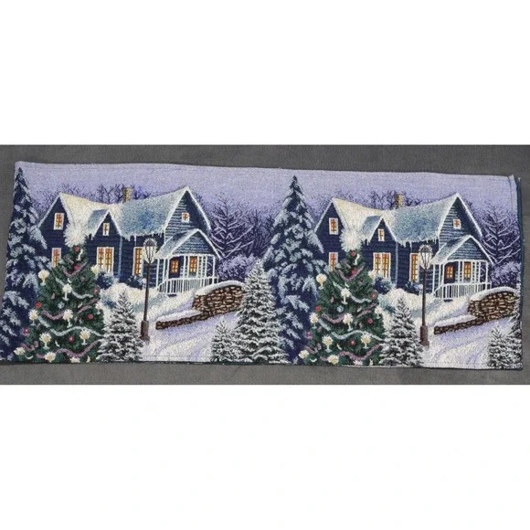 Holiday Winter Village Christmas Scene Tapestry Table Runner Winter Decor 12"x64 - Picture 1 of 5